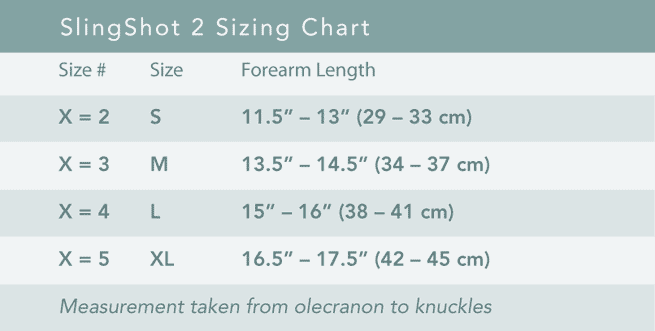 Slingshot sizing chart